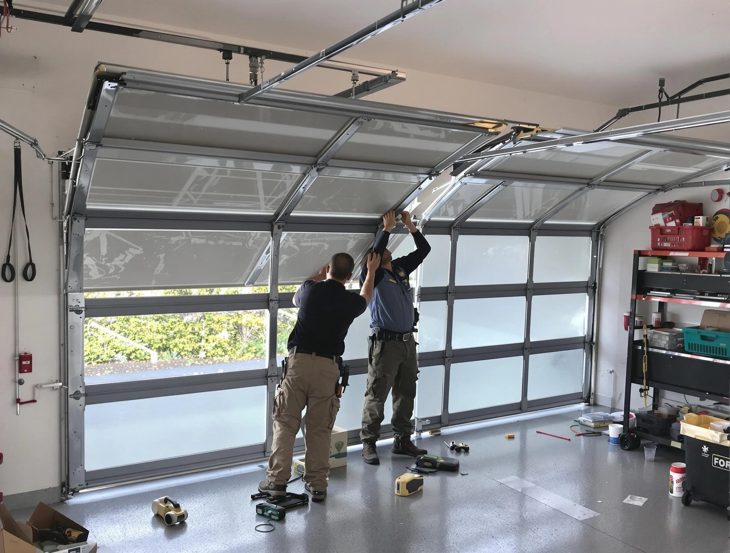 Coopertown Garage Door Repair expert performing precise panel replacement on Coopertown garage door