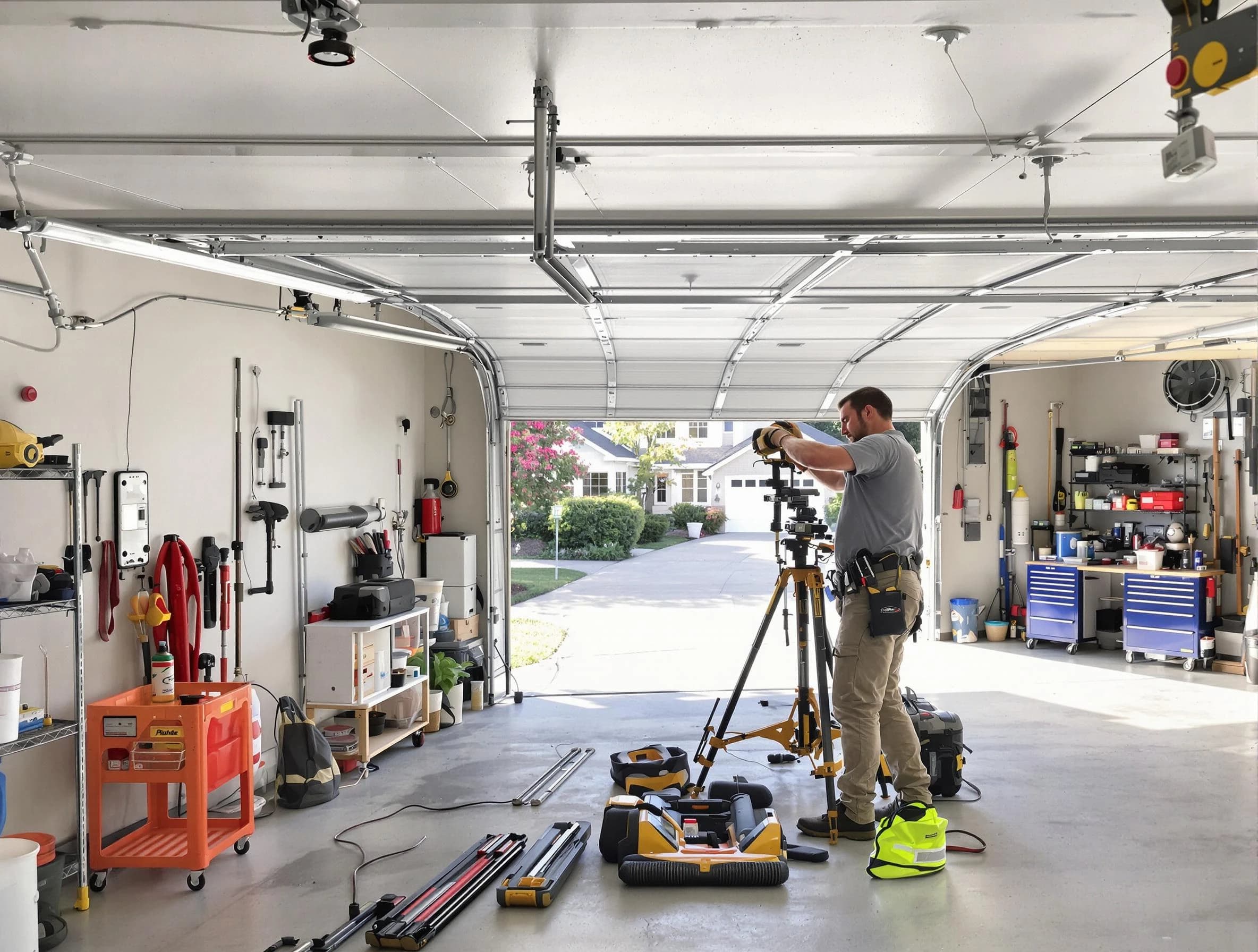 Coopertown Garage Door Repair specialist performing laser-guided track alignment in Coopertown